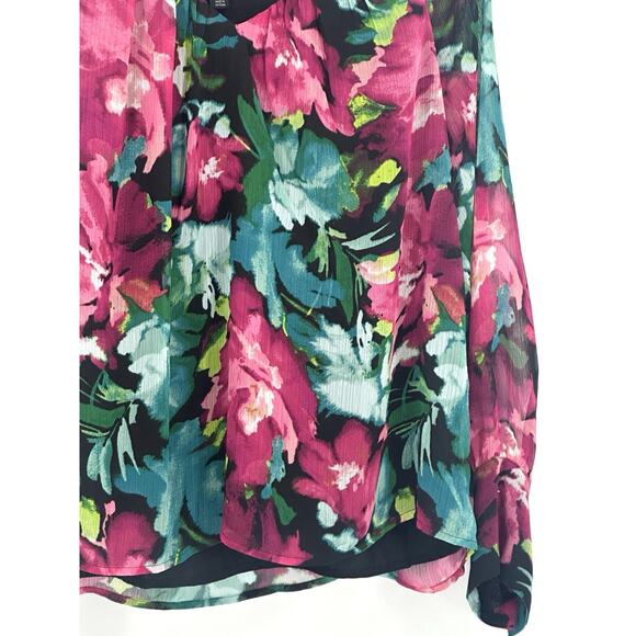 INC Womens PXL Floral Chiffon Blouse Pink Teal Sheer Long Sleeve Lined Hi-Low - Picture 6 of 13